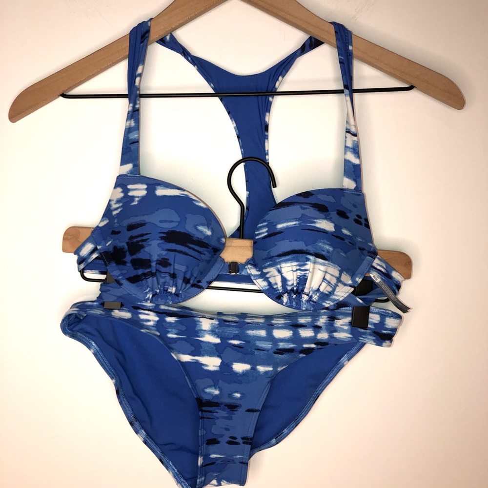 Aerie Blue Tie Dye Swimsuit Racerback Bikini SMALL